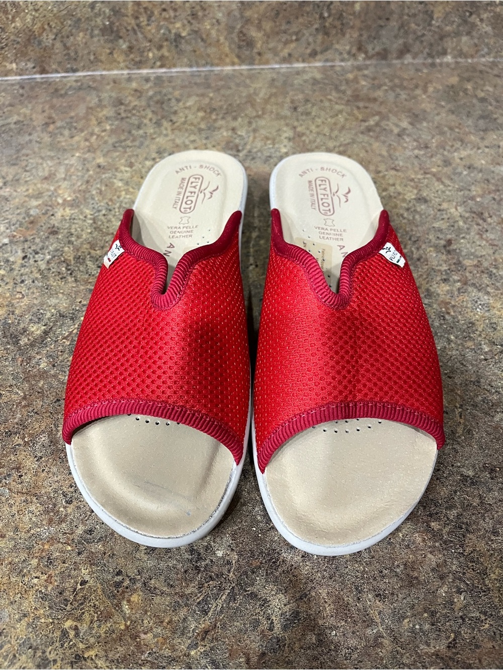 Fly Flot Italy Red Comfort Slide Sandals Genuine Leather Footbed Women's Size 8